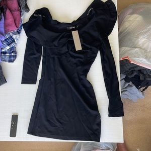 Black off the shoulder mini dress